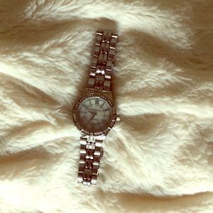 Anne Klein Silver Watch with Mother of Pearl Dial
